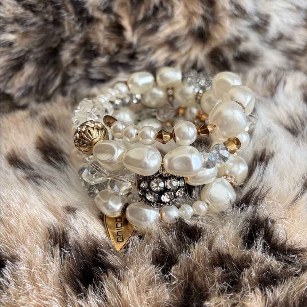 Chico's Gold and Pearl Multi-Strand Bracelet